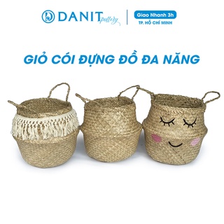 Giỏ cói đựng đồ, giỏ cói trồng cây, decor tự nhiên phối hoạ tiết xinh xắn - Danit Pottery