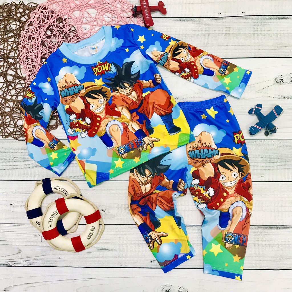 Bộ thu đông cho bé trai, quần áo trẻ em dài tay thun lạnh in 3D hình Songoku mềm mịn, co giãn tốt thoải mái cho bé từ 10