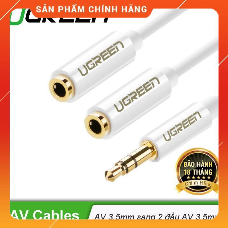 (Có sẵn) Dây cáp Audio UGREEN 1đầu 3.5mm đực chia 2 cổng 3.5mm cái (2 tai nghe) đầu nhựa, 20cm AV134 20816