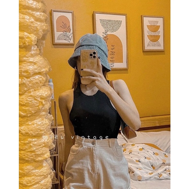 Áo len tăm ba lỗ ngược sexy Áo ba lỗ nữ chất len tăm