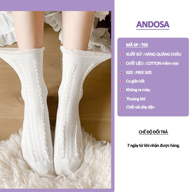 Tất vớ cổ cao nữ trắng trơn cotton dày đẹp cute dễ thương phong cách Hàn Quốc ANDOSA T05