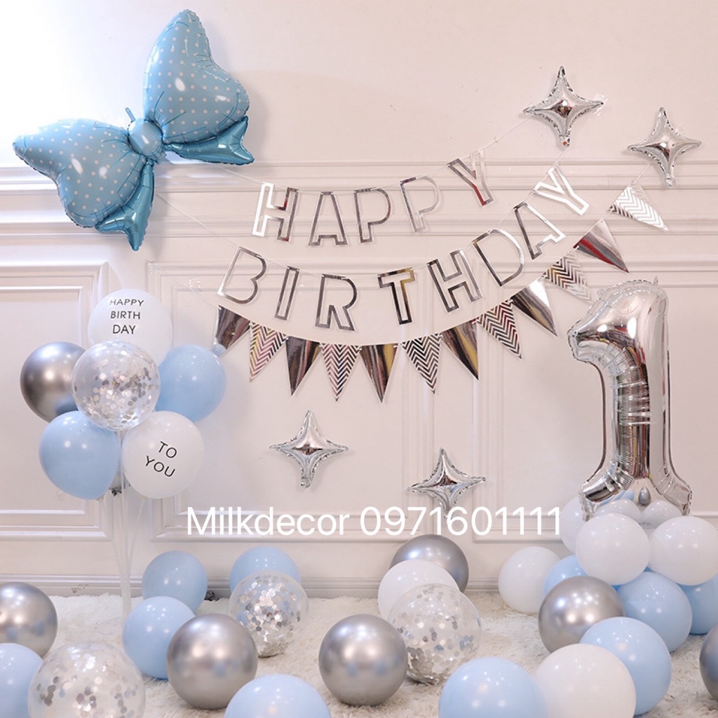 Set bóng bay trang trí sinh nhật bé trai và bé gái [ Siêu đẹp kèm đèn led và bơm tay keo dán]