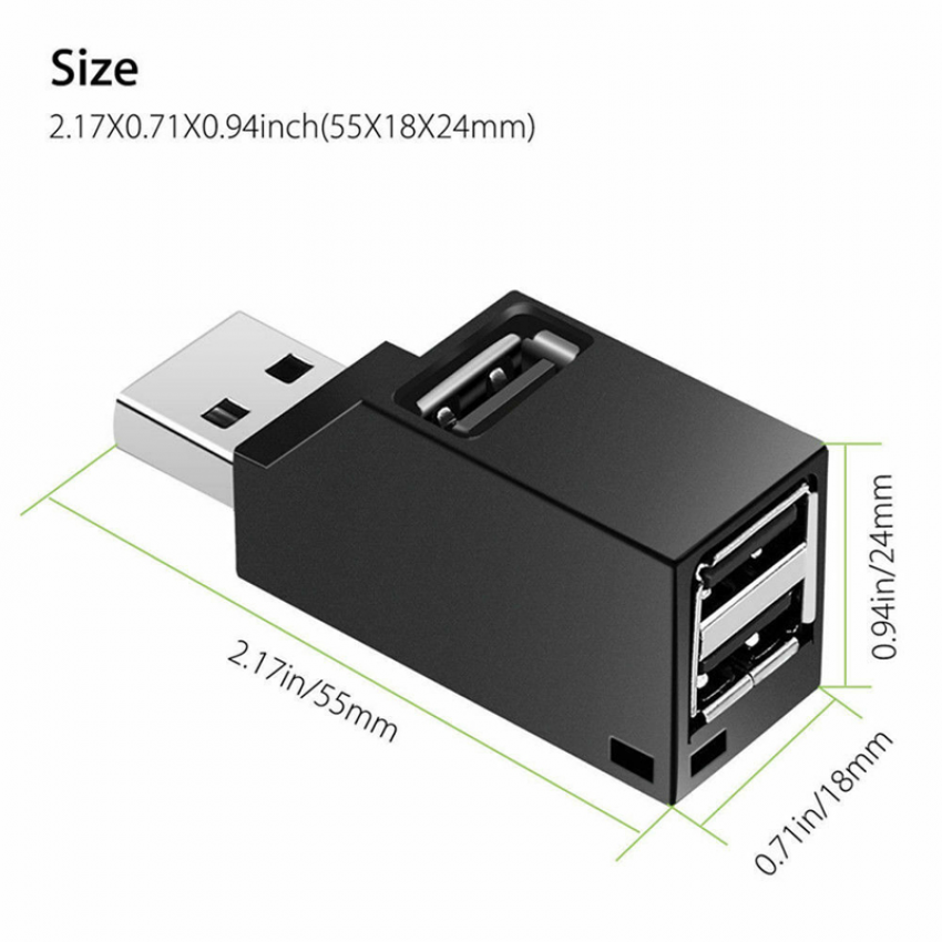 Bộ chia USB di động nhỏ 2.0 3 cổng Bộ chia USB nội tuyến Hub mở rộng cho PC Máy tính xách tay Macbook Điện thoại di động Đầu đọc đĩa U tốc độ cao cho Xiaomi