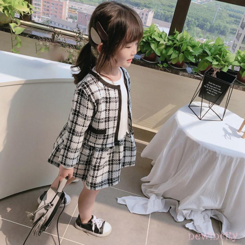 Bộ đầm + áo khoác dài tay kẻ sọc thời trang mùa thu cho bé gái