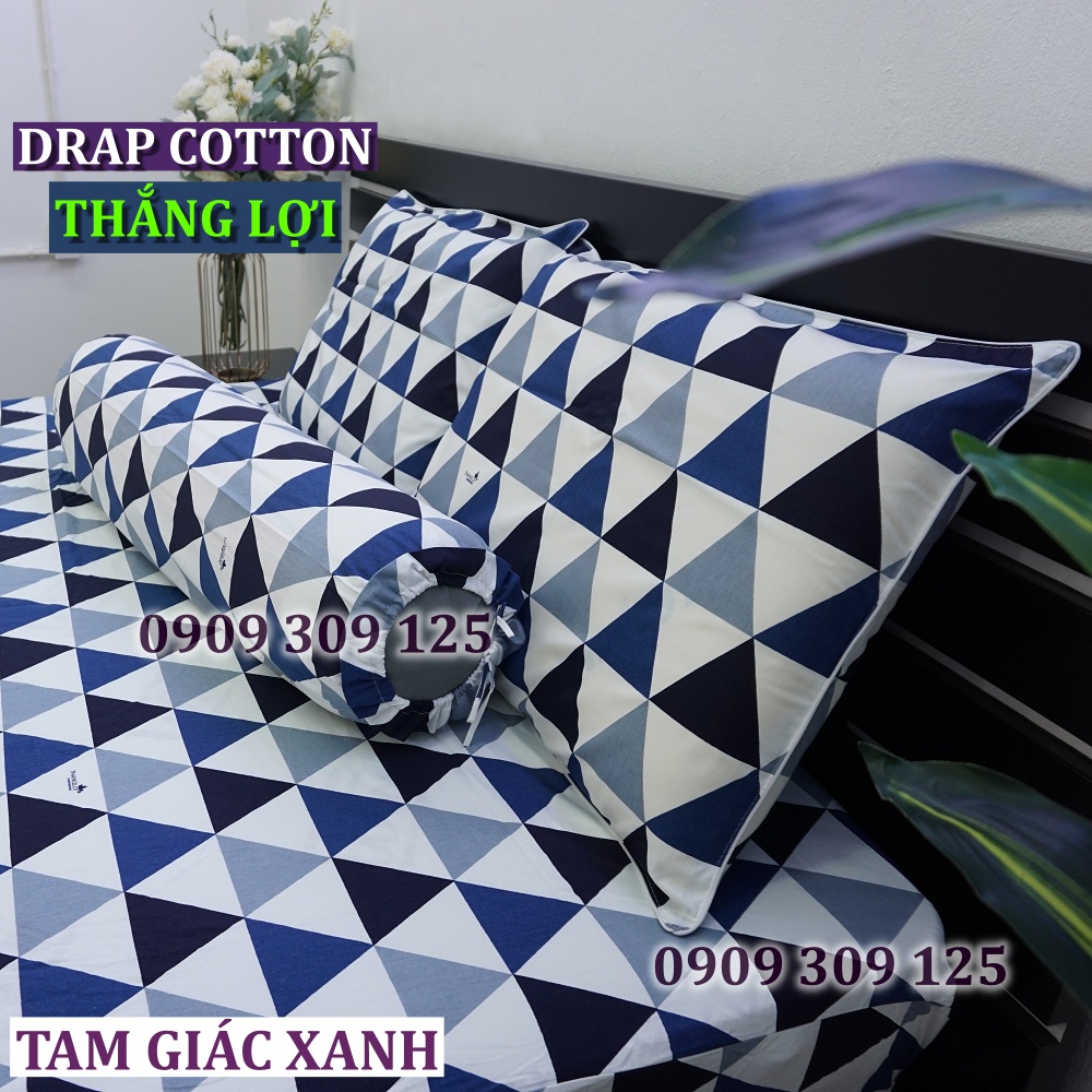 Drap Thắng Lợi, ga giường cao cấp cotton 100% inlogo mẫu Tam giác xanh (ảnh thật)