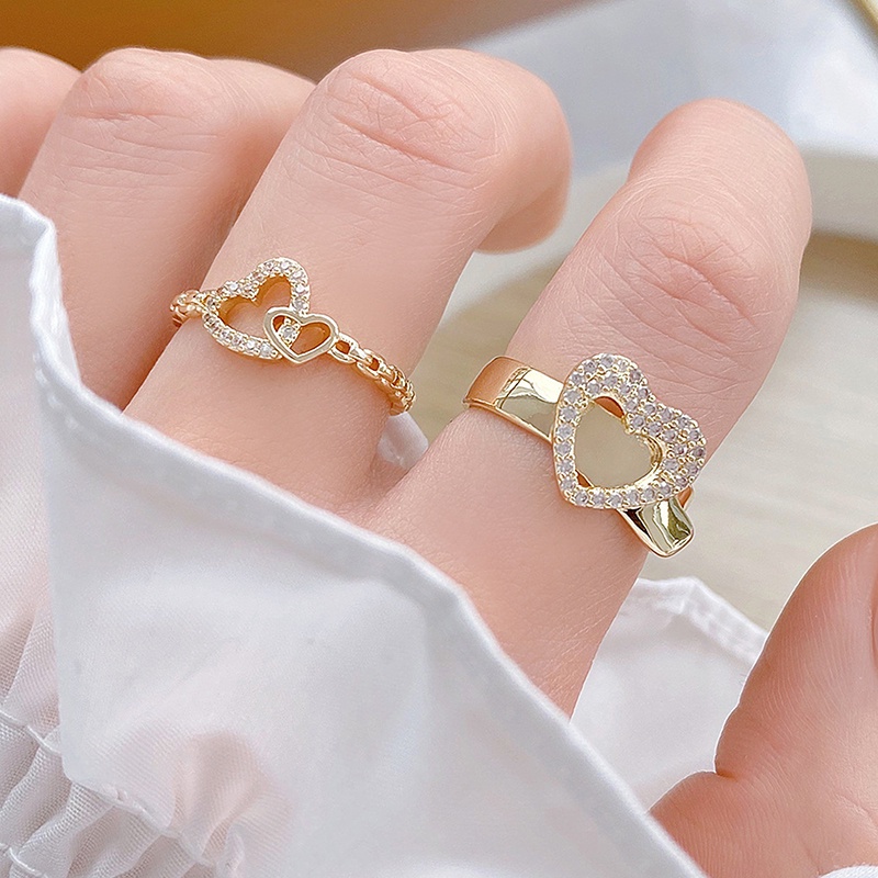 Nhẫn hở thiết kế hình trái tim đơn giản mạ vàng thật 14k 3 lớp có thể điều chỉnh kích cỡ thời trang đáng yêu cho nữ