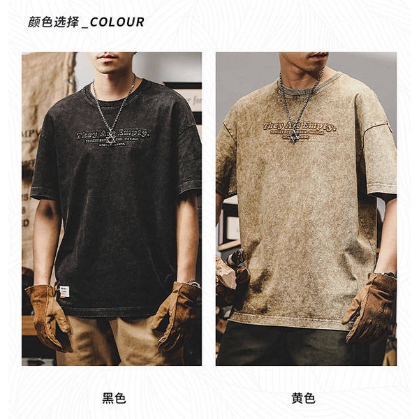 American-Style Heavy Retro Short Sleeve T-shirt Men's Loose Fashion Brand 2022 Summer New Yeast Factory Washed Short-Sleeved T-shirt Men etSA