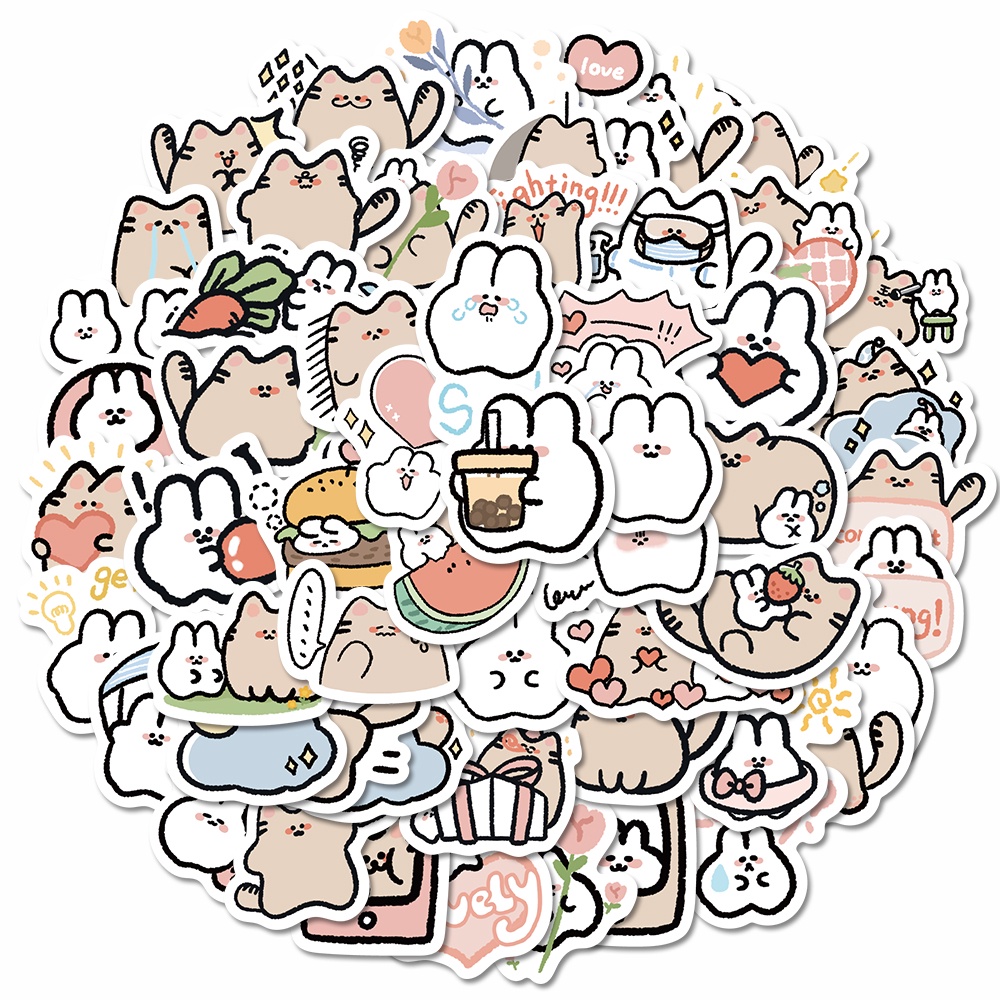 Bộ 60 Miếng Dán Trang Trí Laptop Chống Thấm Nước Hình Thỏ / Mèo Hoạt Hình Dễ Thương