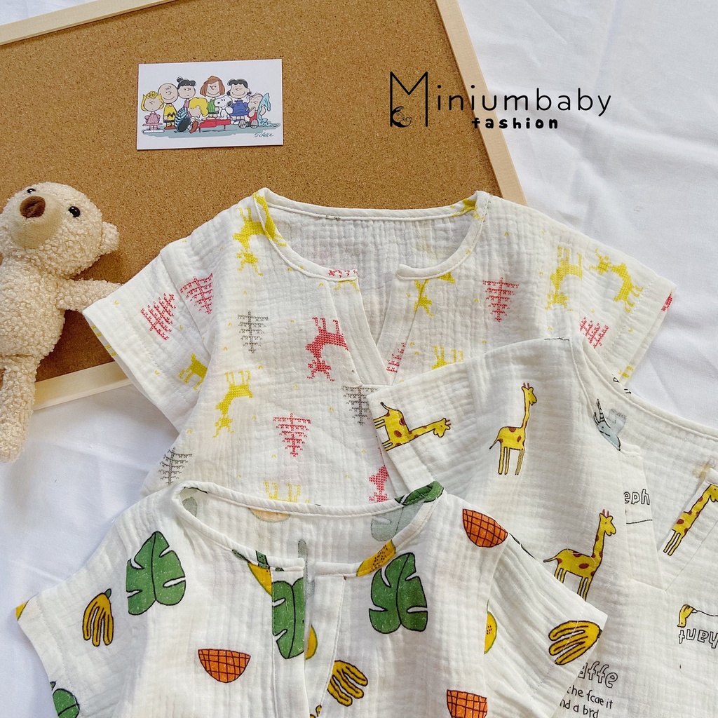 Bộ cộc hè thu xô muslin cho bé trai, bé gái Minium, set thiết kế xinh chất đẹp mặc mát trẻ em-SB1037