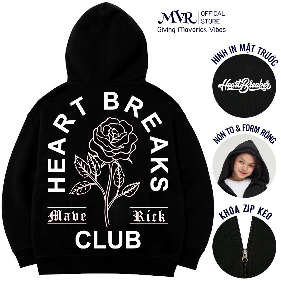 ÁO KHOÁC HOODIE TYPO IN NỔI HEART BREAKS DÂY KHÓA KÉO CHỐNG NẮNG Form Unisex Nam Nữ Vải Da Cá Chân Cua MVR KK010813
