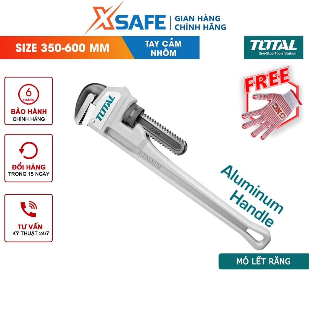 Mỏ lết răng tay cầm nhôm TOTAL thép Cr-V siêu cứng chống rỉ vặn mở bulong đai ốc sửa chữa cơ khí ống nước máy móc