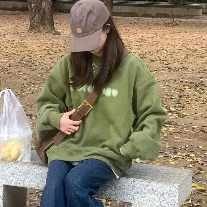 ZHELIHANGFEI Áo Sweater Tay Dài Cổ Tròn Form Rộng Theo Phong Cách Retro