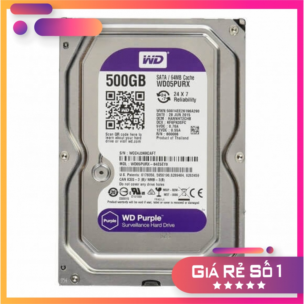 Ổ cứng HDD 500GB Western tím hàng bảo hành 24 tháng