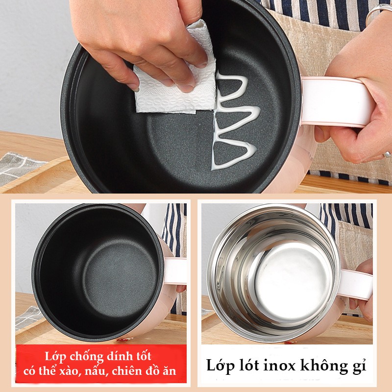 Nồi lẩu mini 2 tầng, bếp lẩu, nướng, hấp, chiên, xào, nấu đồ ăn đa năng chống dính dung tích 1,2L, bibi shop