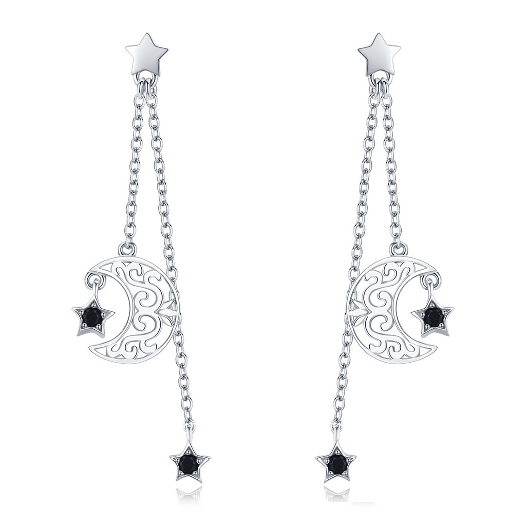 Khuyên tai Bamoer bạc 925 hình mặt trăng đính đá CZ xinh xắn