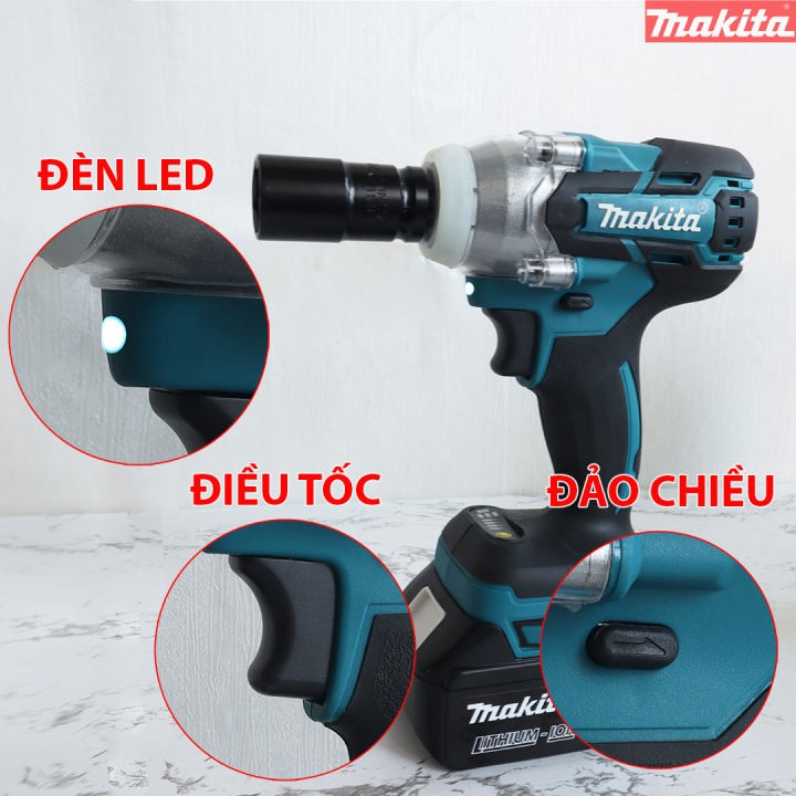 Máy siết bulong MAKITA 199V Không chổi than – Máy bắt vít cầm tay – TẶNG 5 ĐẦU KHẨU + ĐẦU CHUYỂN VÍT