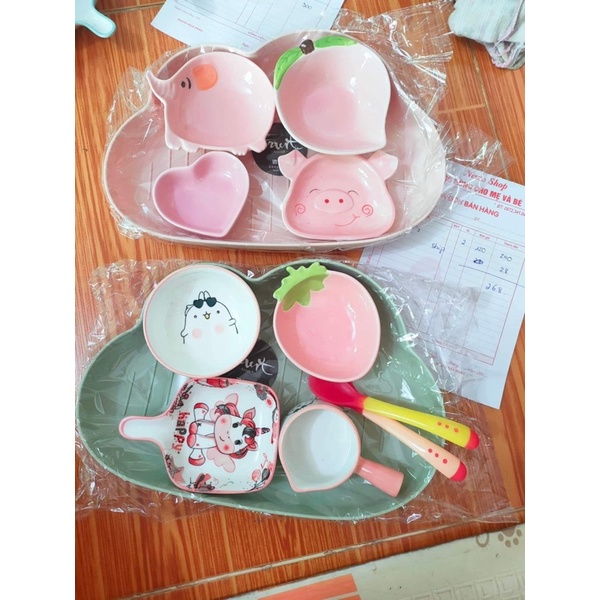 TEAM HỒNG💕 Bát / Chén Sứ Ăn Dặm Màu Hồng Cho Bé