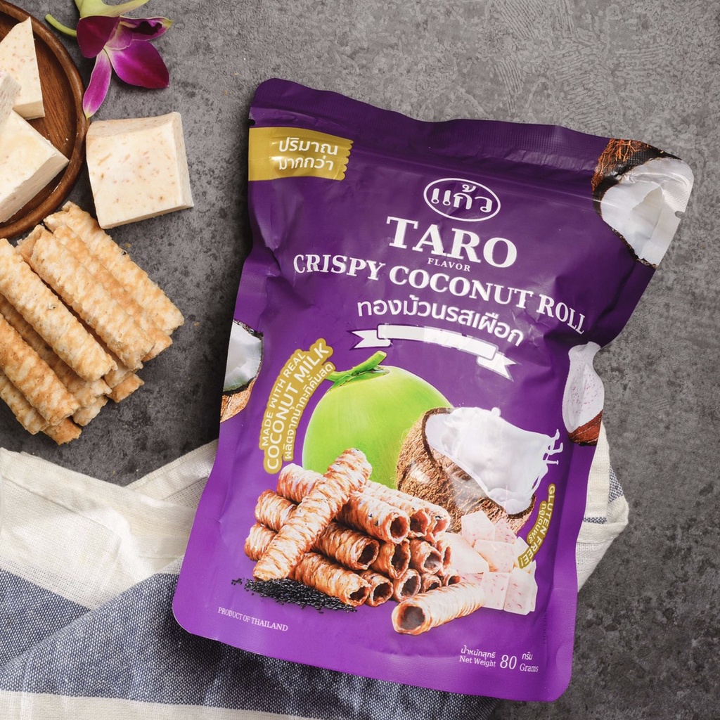 Bánh Cuộn Dừa Nhập Khẩu Thái Lan Vị Khoai Môn Túi Zip