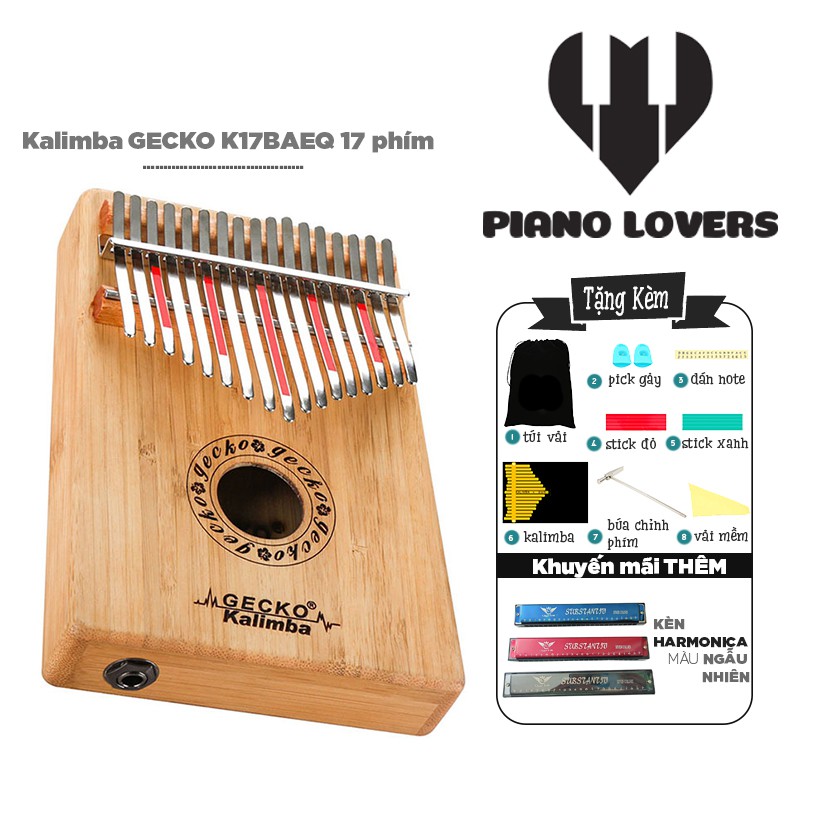 Đàn Kalimba 17 phím Gecko K17BAEQ Gỗ Mahogany Tặng Kèm Kèn Harmonica đủ màu cao cấp - HÀNG CÓ SẴN