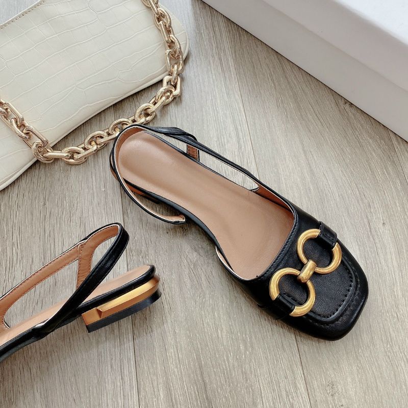 M²h(ẢNH THẬT) Sandal Mũi Vuông Khoá Đồng Da Mềm Êm Fullbox