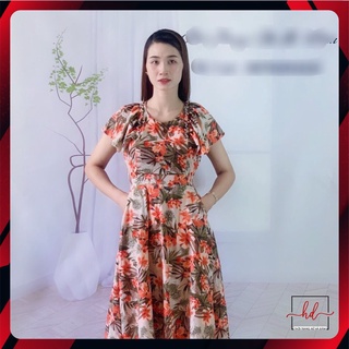 Đầm hoa dáng dài tay cánh tiên - Váy công sở thiết kế cánh tiên thướt tha