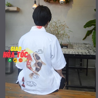 Áo YUKATA nam nữ cá Koi trắng phong cách Nhật Bản