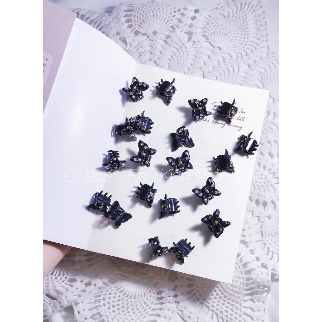 10 Kẹp Càng Cua Mini Đen Trơn Hồ Điệp Đính Hạt Hot Trend Hàn Quốc Dễ Thương PKHP0029b