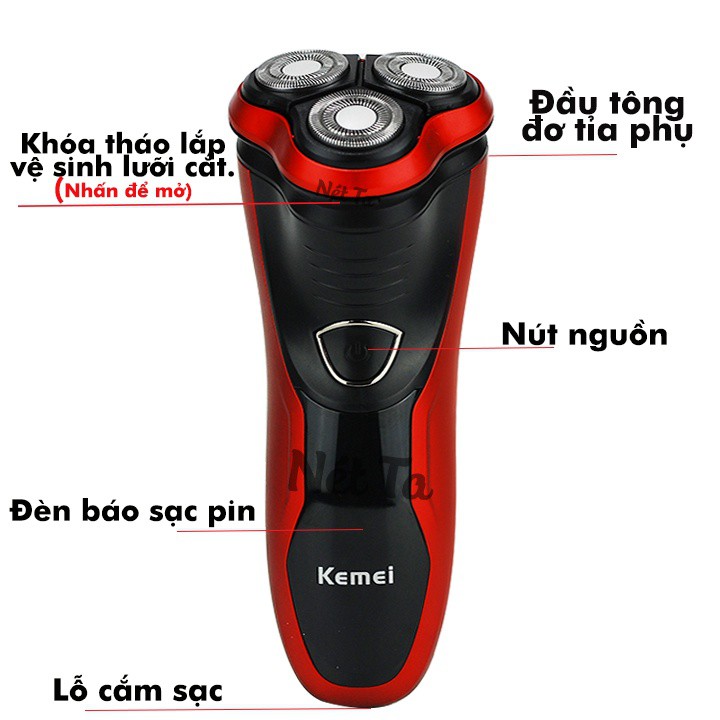 Máy cạo râu lưỡi nổi 3D chính hãng Kemei 9013 có đầu tông đơ phụ tiện lợi-cạo khô hoặc cạo ướt đều đư bảo hành 12 tháng