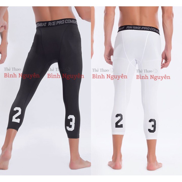 ✢Quần Pro Combat 3/4 lửng số 23 đen trắng legging NBA bó cơ body giá rẻ co giãn tốt môn thể thao bóng rổ gym xịn đẹp