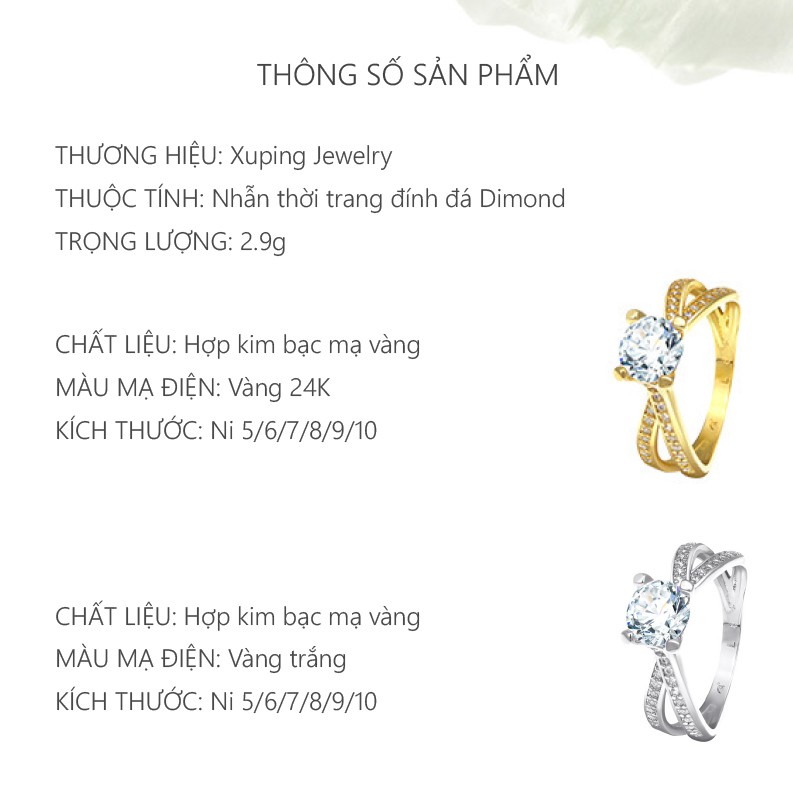 Nhẫn Nữ Mạ Vàng Đính Đá Sang Trọng, Phong Cách Hàn Quốc -  XPN17