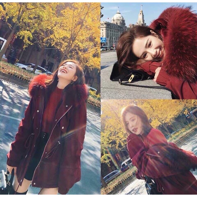Áo khoác parka lông đỏ