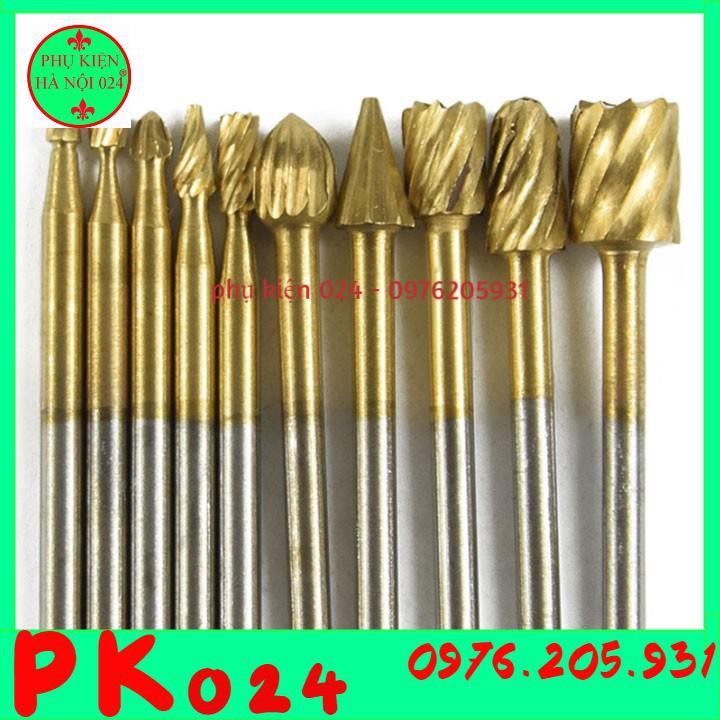 Bộ 10 mũi lũa gỗ điêu khắc, chạm trỗ mài khắc HSS chân 3mm dùng cho máy khoan mài mini