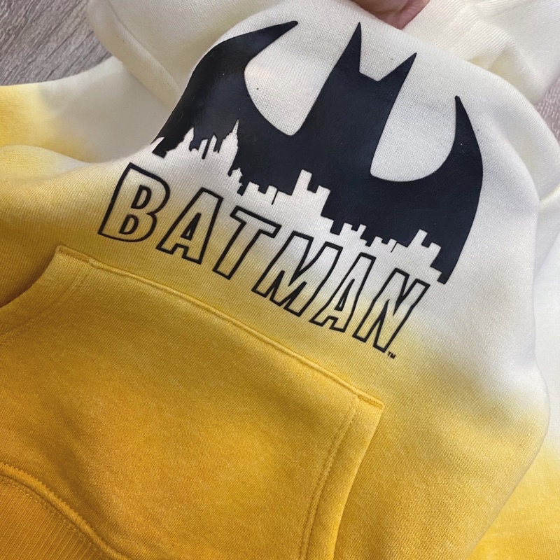 Áo nỉ hoodie Batman màu vàng cháy phối kem xuất dư xịn
