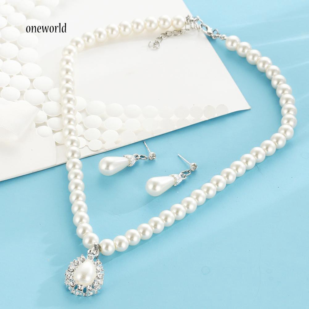 Giày Thể Thao OW OW OW OW Chất Lượng Cao✪ Bộ Vòng cổ + Bông Tai Hình Giọt Nước Đính Ngọc Trai Giả &amp; Kim Cương Giả