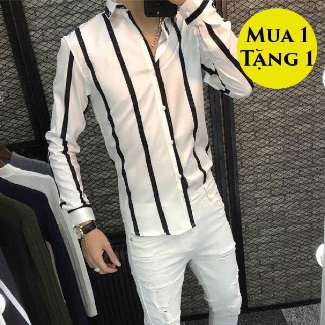 ÁO SƠ MI LỤA SOÁI CA KẺ SỌC 2 MÀU BASIC ĐEN TRẮNG