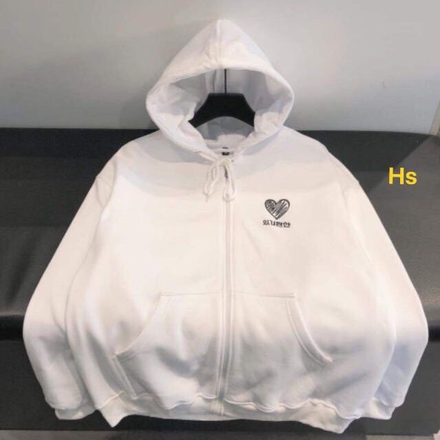 Áo khoác nỉ thụng rộng khoá kéo thêu tim chữ hàn unisex