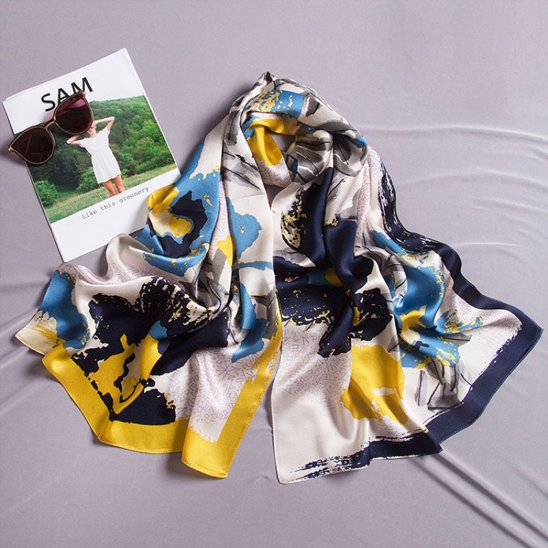 Khăn choàng cổ lụa mềm cao cấp in hoa văn hoa - Maben