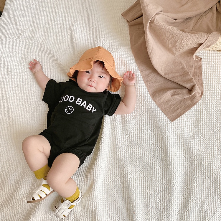 Bộ Áo Liền Quần Ngắn Tay Chất Liệu Cotton In Hình Mặt Cười Cho Trẻ Nhỏ Mới Sinh set bộ áo liền quần cho bé