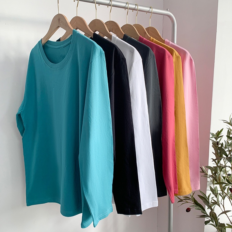 Áo thun PEPPERMINT 45612 tay dài cổ tròn thiết kế đơn giản thời trang