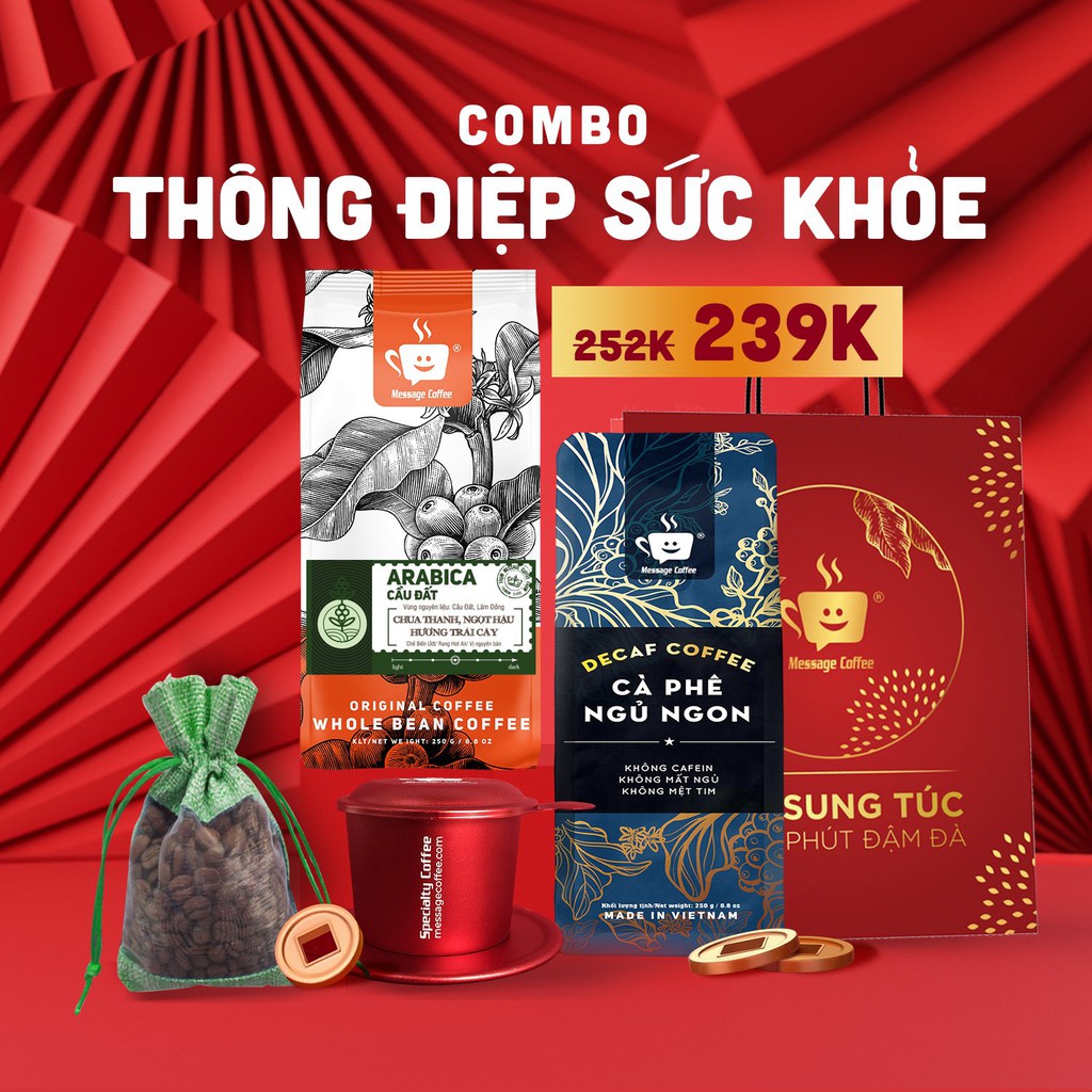 Quà tặng cà phê Combo Tết Sung Túc Trọn Phút Đậm Đà cao cấp, tiết kiệm, túi quà tặng người thân ý nghĩa