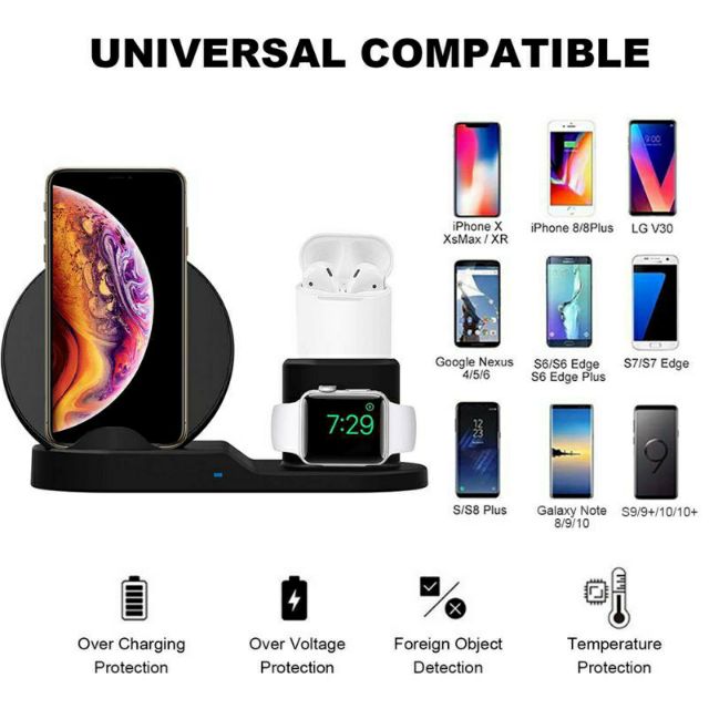 Đế sạc không dây N30 3in1 10W : Phone + Apple Watch + airpod