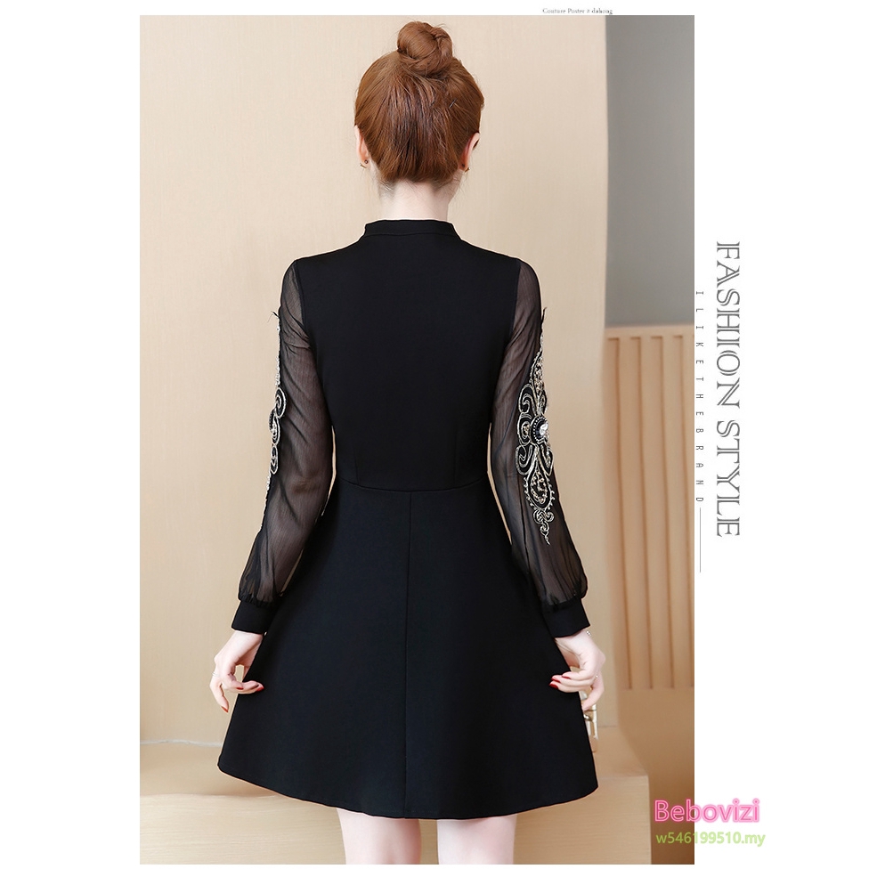 Đầm chữ A cổ V tay dài phối ren thời trang nữ tính | BigBuy360 - bigbuy360.vn