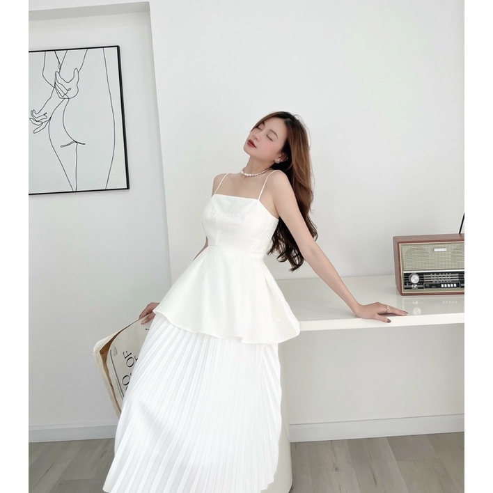 CHÂN VÁY DẬP LY DÀI ĐI LÀM CÔNG SỞ QUA GỐI VINTAGE MÀU TRẮNG SUNFASHION