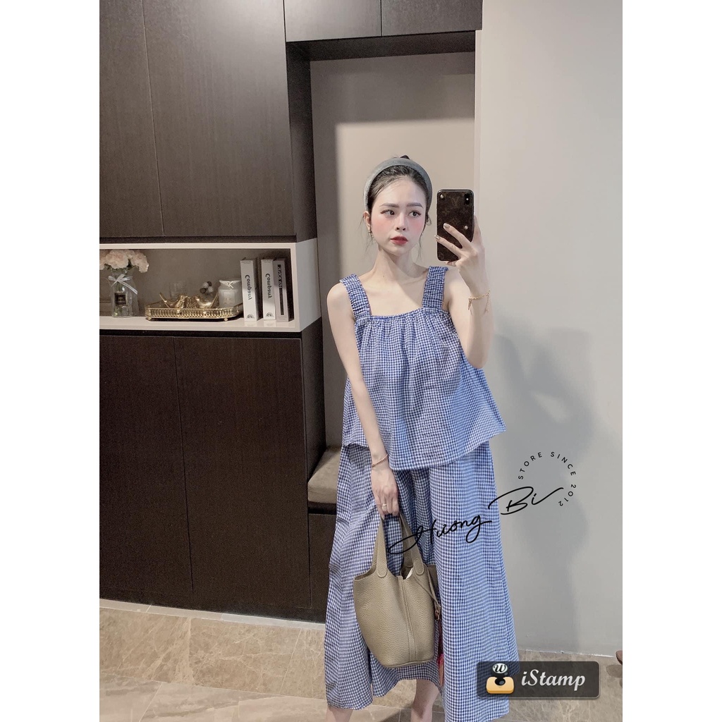 [Mã FAMARAL2 giảm 10K đơn 50K] Set kẻ caro 2 dây chân váy set chân váy nữ dáng dài xinh xắn DN356