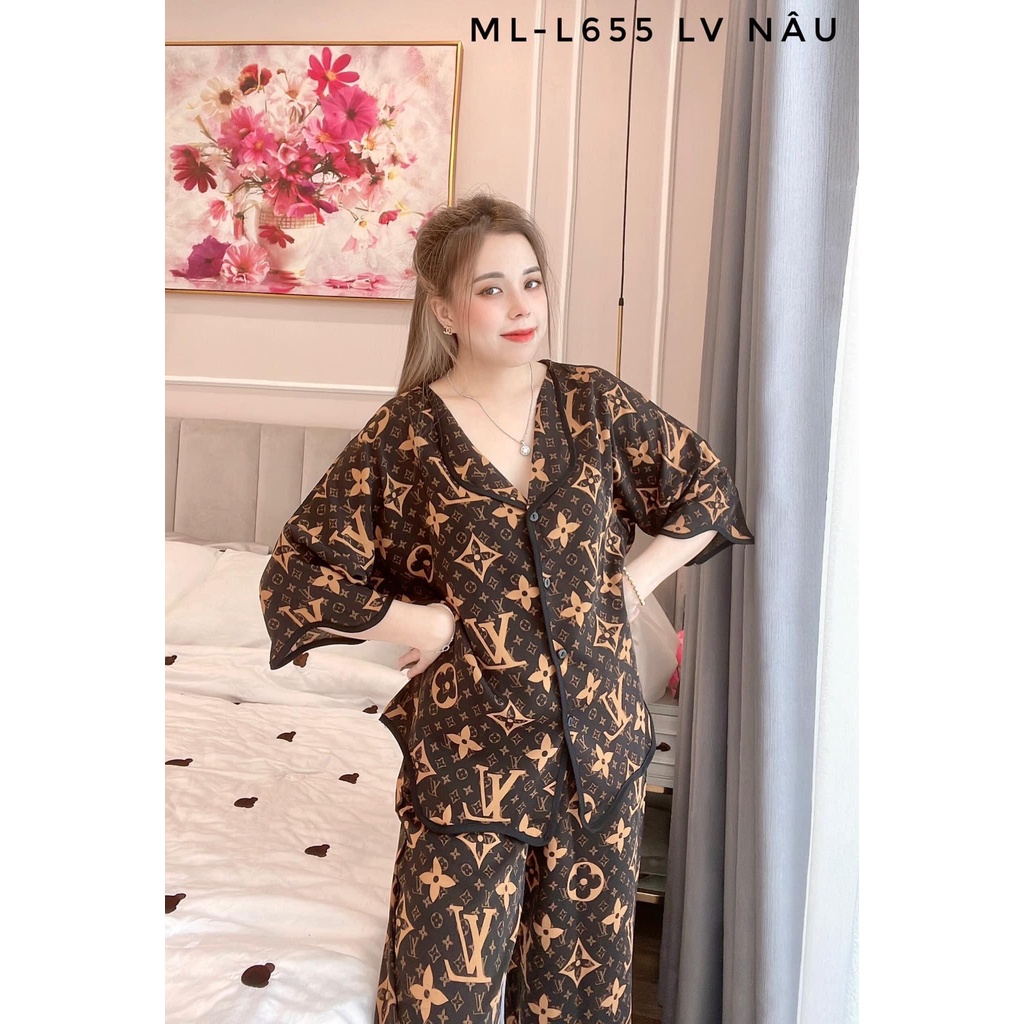 Đồ bộ Pyjama bigsize Thúy An luạ Mango cao cấp tay ngắn quần lửng in hình họa tiết dành cho nữ từ 65 - 90kg.