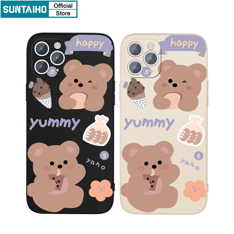Ốp điện thoại Suntaiho từ silicon mềm mẫu gấu cho iPhone 13 12 11 Pro Max X XR Xs Max 7 8 Plus 12mini 13mini