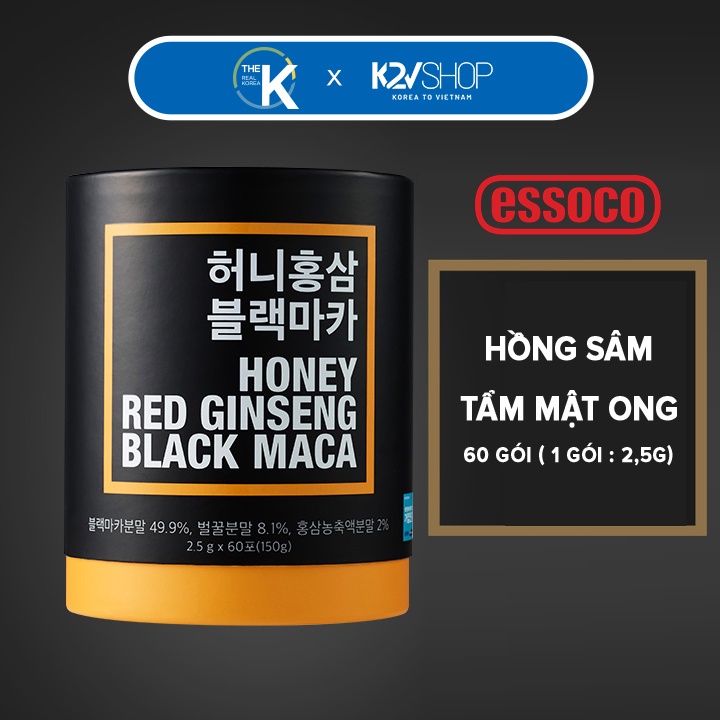 Bột Maca đen hồng sâm tẩm mật ong Essoco Honey Red Ginseng Black Maca - 1 HỘP 60 GÓI