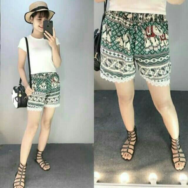 Quần short lanh REN CHÂN ống rộng HỌA TIẾT THỔ CẨM - GIAO HÀNG NGẪU NHIÊN