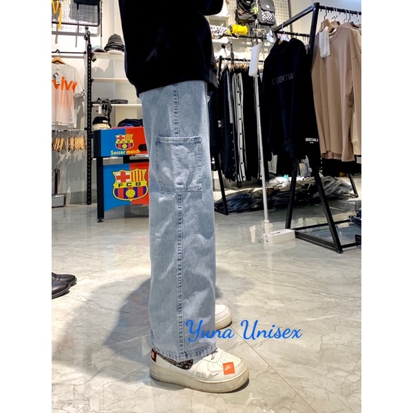 Quần jeans dáng xuông ống rộng, quần bò nam form rộng có túi sườn phá cách unisex