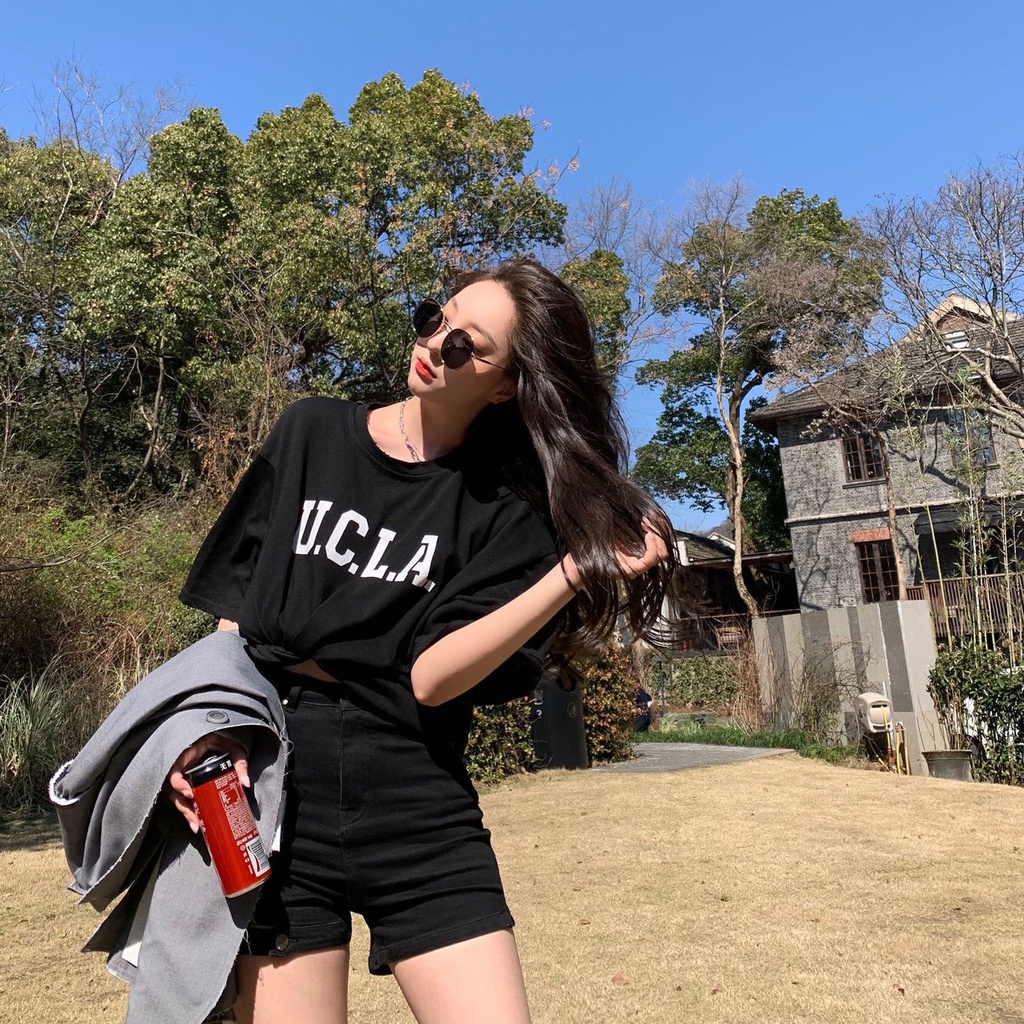 Áo Thun Tay Ngắn Dáng Rộng In Hình Trẻ Trung Phong Cách Hàn Quốc Cho Bạn Gái